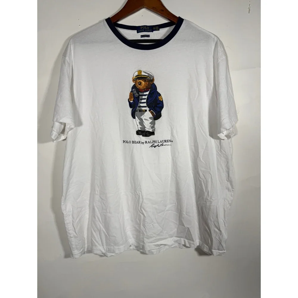 Polo Ralph Lauren Mens Polo Bear Captain Ringer T-Shirt White XXL Classic Fit